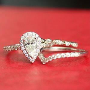 3 piece wedding ring set engagement 925 Sterling Silver 1.5cttw Moissanite